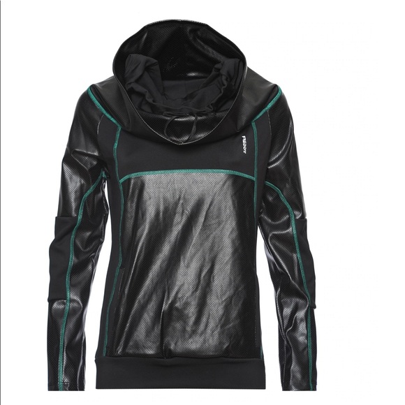 Freddy Active Pleather Hoodie Pullover Black - Picture 3 of 5